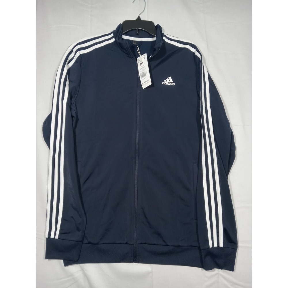 Adidas Track Jacket Men's Medium Tall Navy/White Strip Midweight